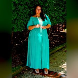 Ashley Stewart turquoise off the shoulder dress
